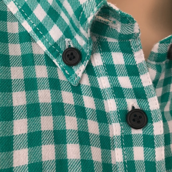 Green gingham button down cotton long sleeve shirt slim fit large - Picture 4 of 14